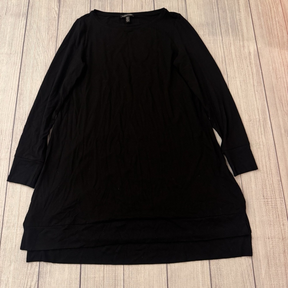 Eileen Fisher Black Viscose Stretch Tunic Dress Long Sleeve Women's Small USA